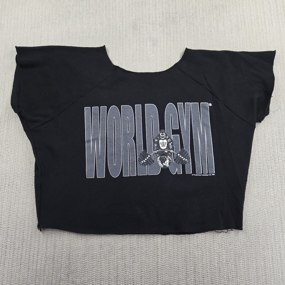 Vintage World Gym Sweatshirt Mens XL Black Cropped 90s Ape Gorilla Rare 1996